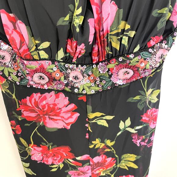 Mac Duggal Embellished Belt Ruffled Halter Strap Gown In Black Multi 9156 16 New - Picture 5 of 16